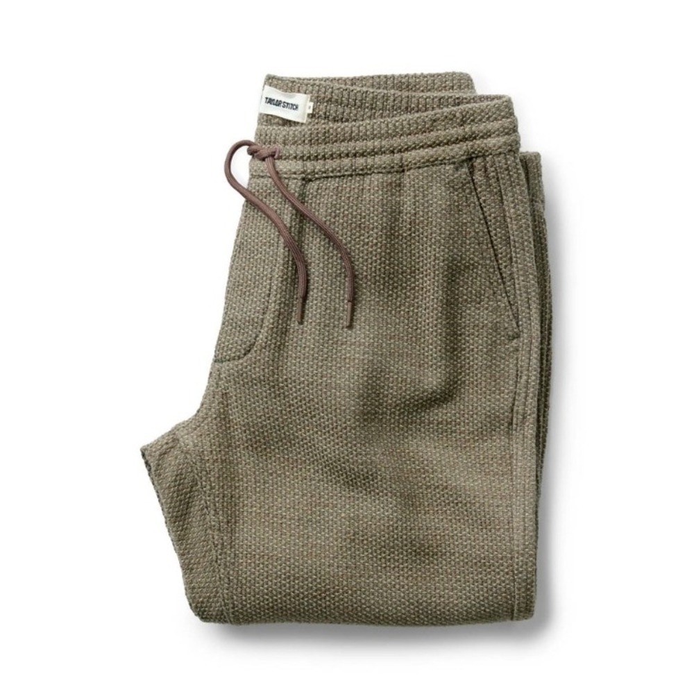 Taylor Stitch Mens Apres Joggers Organic Cotton Cypress Sashiko Green Brown